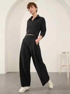 ATHLETA Brooklyn Heights High Rise Pleated Wide Leg Pant 6 Tall | Black NEW - Picture 1 of 4
