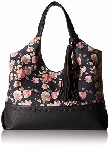 Bueno of California Bueno Canvas Tassel Tote, black/pink flowers - Image 1 of 1