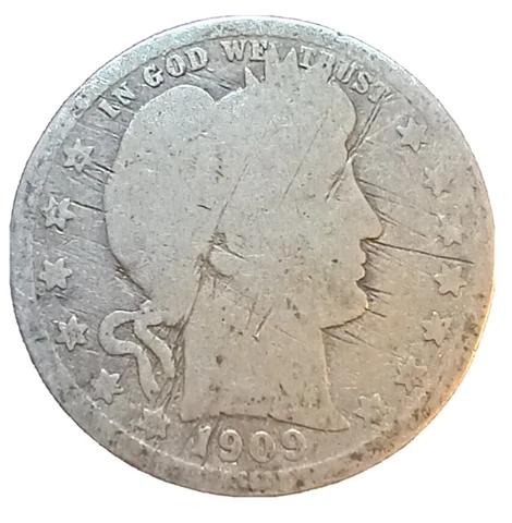 1909-O New Orleans Barber Silver Quarter~RARE Date Coin~712,000 Minted-G DETAIL Cover