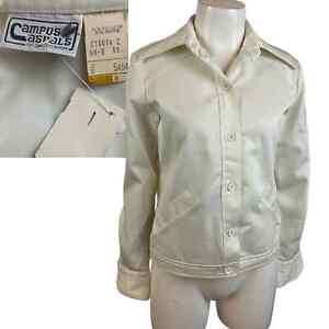 1970s NWT Off White Button Up Shirt Jacket Dagger Collar / Women’s XS * 