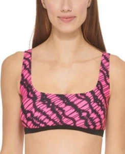 DKNY Women's Printed Square-Neck Bikini Top Neon Pink LARGE NEW - Picture 1 of 4
