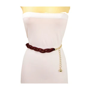 Women Black Mesh Braided Bling Shiny Popstar Kook Belt Red Beads Gold Chain S M - Picture 1 of 24