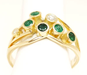 Smaragdring 18 Karat 750 Gold Gelbgold Smaragde Brillanten 5,02 g Gr. 62 - Picture 1 of 6