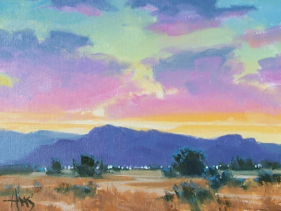 Pintura TOM HAAS 'Hora Mágica' óleo 9"x12" Arizona Sierra Vista montañas puesta de sol Foto 1 de 2