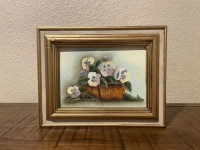 Vintage Signed Original Oil Painting 7x9 Floral Wood Frame  - Image 1 of 4