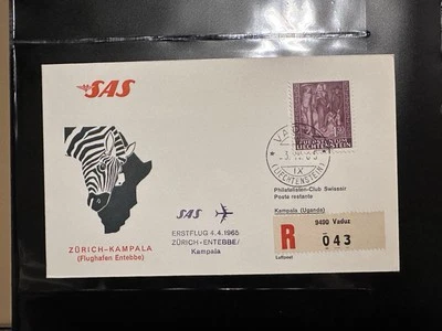 Liechtenstein 1965 FIRST FLIGHT COVER  ZURICH KAMPALA REGISTERED — 第 1/2 张图片