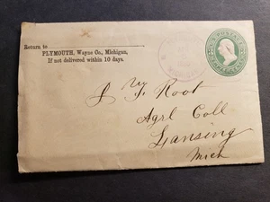 1880 PLYMOUTH, WAYNE County to LANSING, MICHIGAN cubierta de historia postal con carta - Imagen 1 de 6