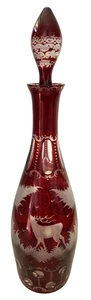 Antique Ruby Red Bohemian Glass Decanter Made By Egermann W/ Stopper - Picture 1 of 11