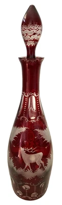 Antique Ruby Red Bohemian Glass Decanter Made By Egermann W/ Stopper - Image 1 of 4