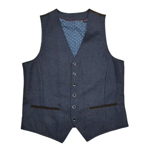 Johnston & Murphy Vest Mens Small Blue Tweed Waistcoat Brown Suede-Like Back - Picture 1 of 7