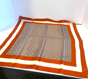 Vintage 1970's KENZO PARIS Silk Scarf Polka Dot Orange/Gray/Ivory~Made in Japan - Picture 1 of 6