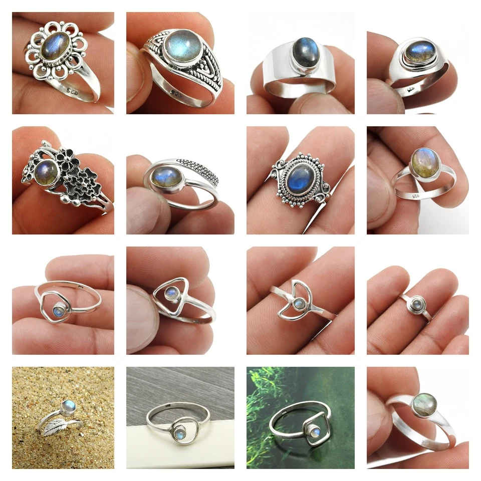 Naturale Labradorite Argento Sterling Trendy Fantastico Misura Anello 8 Natale - Immagine 1 di 4