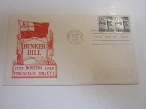 US COVER 1959 BUNKER HILL FDC SCOTT 1056 COIL PAIR BOSTON PHILATELIC CACHET - Picture 1 of 3
