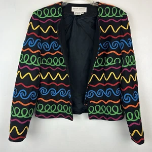 Vintage Maggy Jacket Womens 8 Multicolor Ribbon Striped Blazer Maximalist - Picture 1 of 7