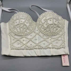 Lydia USA Pearl BUSTIER Crop Top Bra Corset SELENA Gypsy Removable Strap Size M - Picture 1 of 11