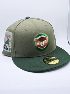 Chicago Cubs New Era Olive Green Be Alert Foul Balls Gray UV Fitted Hat Sz 7 3/8 - Picture 1 of 8