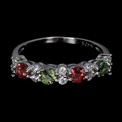 Anillo de plata de ley 925 redondo turmalina piedras preciosas joyería talla 7 Foto 1 de 4