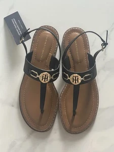 RRP$130 TOMMY HILFIGER size 8.5AU Logo Strap Comfort Foam SANDALS THONGS Black - Picture 1 of 11