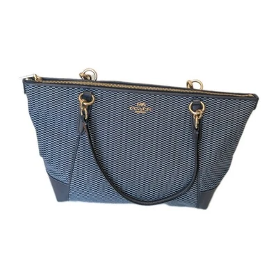 蔻驰提花皮革 Ava Legacy 托特包大号蓝色海军蓝职业经典旅行 — 第 1/4 张图片