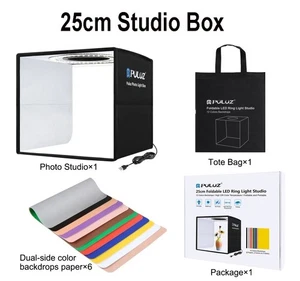 Caja de luz LED para estudio fotográfico PULUZ 25x25 cm regulable USB iluminada con fondos - Imagen 1 de 18