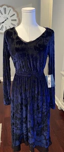 Vestido Simply Vera Wang Terciopelo Burnout Para Mujer Pequeño Azul Negro Manga Larga XS - Imagen 1 de 8