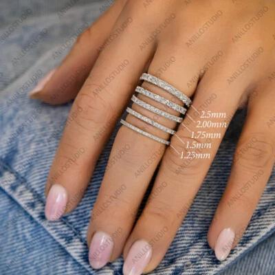 1.25mm to 2.5mm Natural Diamond Half Eternity Band Ring Solid 14k Yellow Gold - Image 1 of 4