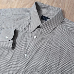 Canali Italy Graph Green Beige Micro Button Down 15 38 Med Casual Dress Shirt - Picture 1 of 6