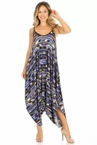New Women Plus Size Black White Blue Print Harem Jumpsuit Romper Size 2X - Picture 1 of 4