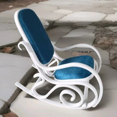 Very Nice MCM Cane Bentwood Rocking Chair Rocker, White & Teal, One Of A Kind - Image 1 of 4