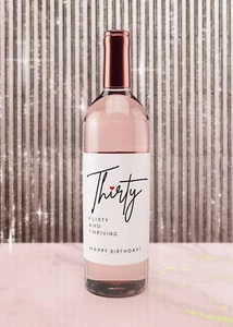 Thirty Flirty Thriving Happy Birthday Wine Champagne Label Humours Gift - Picture 1 of 6