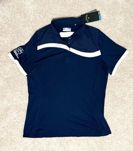 CALLAWAY Womens Chest Striped DriRelease Button Polo Dark Blue, XL - Picture 1 of 7