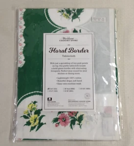 VERMONT COUNTRY STORE Tablecloth FLORAL BORDER 52 X 52 - COTTON - NEW - Picture 1 of 4