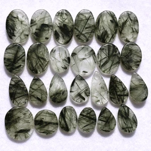 25 Pcs Natural Green Rutile Quartz Hi-Quality 9mm-13.7mm Cabochon Gemstones Lot - Picture 1 of 11
