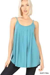 Women's Sleeveless Tank Top Pleated Flowy Tunic Cami Top Dusty Teal Size Small - Picture 1 of 4