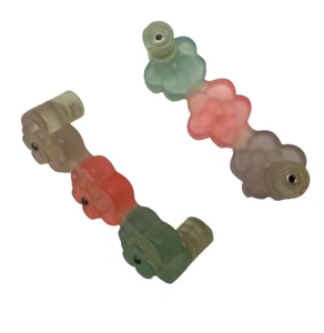 NOS BNIP 2 Acrylic Drawer Pull Flowers Translucent Green Peach Lavender in Box - Picture 1 of 7