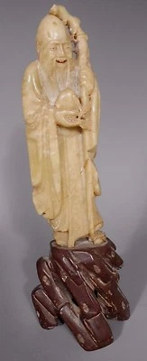 Fine China Chinese Heavy Stone Statue of Shou Lao Holding Staff Qing ca. 19th c. - Image 1 of 4
