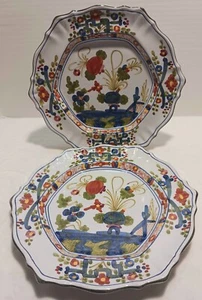 Lot of 2 Faenza Garafano Blue Carnation 10 1/2" Scalped Edge Dinner Plates - Picture 1 of 8