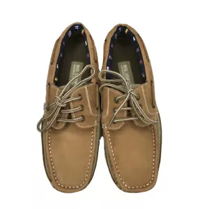 Reel Legends Mens Boat Shoes Size 8.5M Leather Canvas Tan Lace Up Casual Comfort - Picture 1 of 11