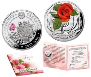 Weißrussland 2013, DIE ROSE (ROSA). Schönheit der Blumen, 10 Rubel, silber, farbig - Bild 1 von 3
