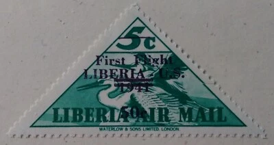 Sello de correo aéreo Liberia "1st Flight", 1942, sc#C31, como nuevo, OG, (lágrima), sello de relleno Foto 1 de 3