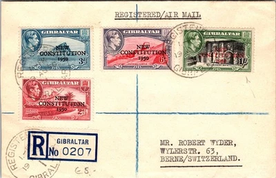 1950 Territorio Británico Gibraltar Cubierta de correo registrado a Berna Suiza Foto 1 de 2