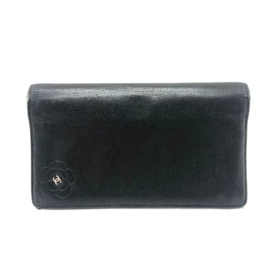CHANEL Camelia Bi-fold Wallet Long Wallet Leather Black/SilverHardware - Picture 1 of 12