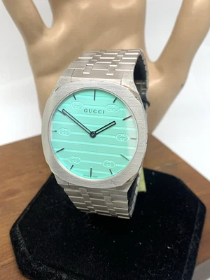 Reloj Gucci Unisex YA163409 Cuarzo Suizo 25H Esfera Azul Océano Plata Acero 38mm Foto 1 de 4