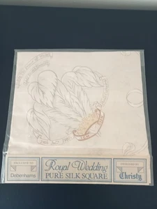 Vintage Headscarf by Christy Made in England Royal Wedding 1981 Cream - Picture 1 of 6