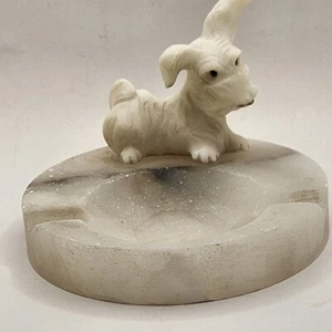 RARE Vintage Alabaster/Marble? Ashtray With Scottie Dog - Picture 1 of 6