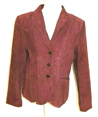 JONES NEW YORK 红色 PLUM 绒面革西装外套 中号 长袖 单排扣衬里 — 第 1/4 张图片