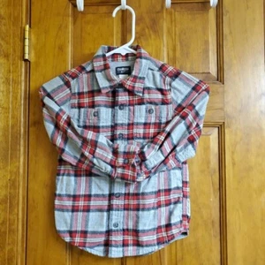 OshKosh B'Gosh Boys Button-Up Flannel Shirt Long Sleeve Red/Grey Plaid Size 6 - Picture 1 of 11