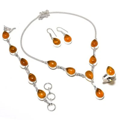 Juego de joyas hechas a mano de plata 925 con piedras preciosas de ámbar báltico Foto 1 de 3