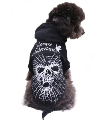 Spider Web Skull Happy Halloween Hoodie Costume Dog Apparel Clothes size Small - Image 1 of 3