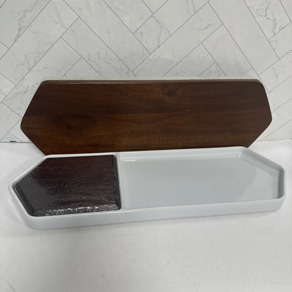 Libbey Urban Story Geometric 2pc Tray Wood Ceramic & Wood/Marble 2 tone Platter - Image 1 of 4
